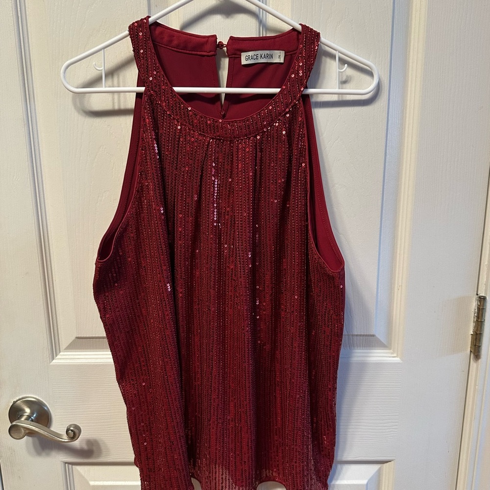Grace Karin Red Sequin Tank Top